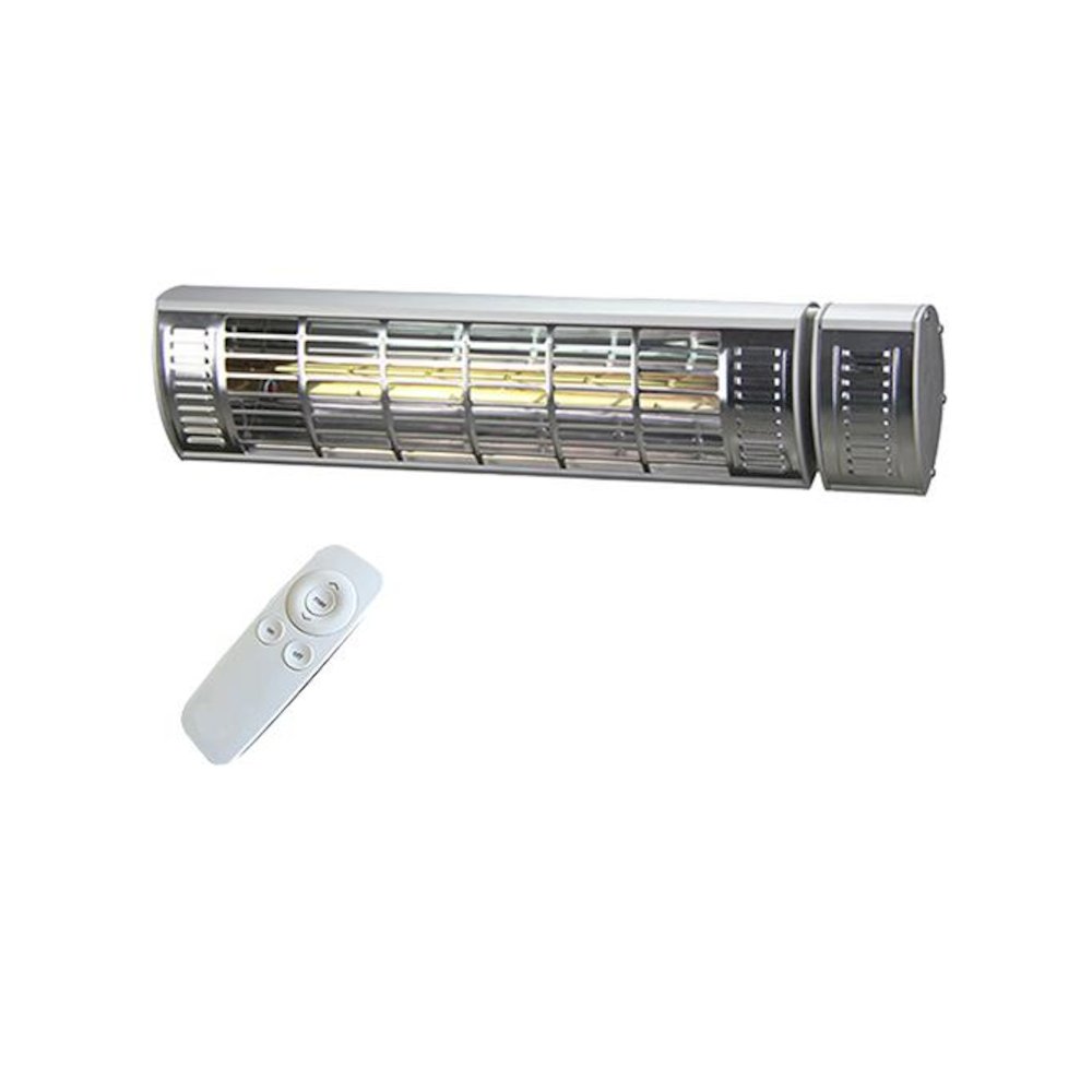1500 Watt Electric Wall (or Tripod) Mounted Patio Heater with Remote- Silver. Picture 1