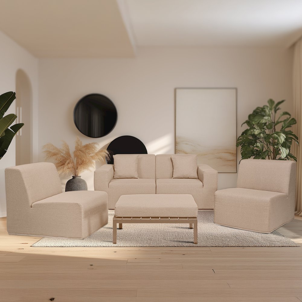 4 Place Seating  Brown Compressed Foam Sectional Sofa and Ottoman Set. Picture 10