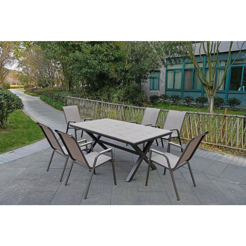 Deko Living 7 Piece Brown Outdoor Dining Chairs and Table Set. Picture 3