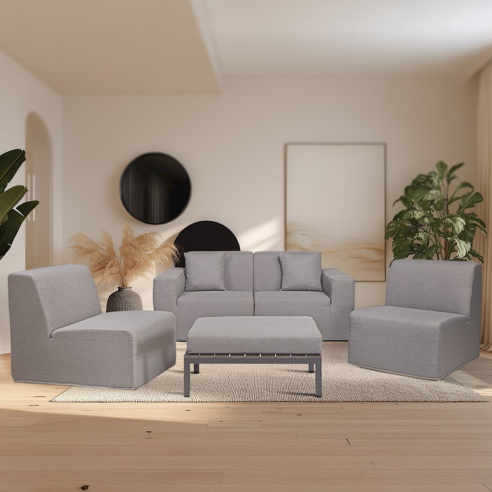 4 Place Seating  Gray Compressed Foam Sectional Sofa and Ottoman Set. Picture 7