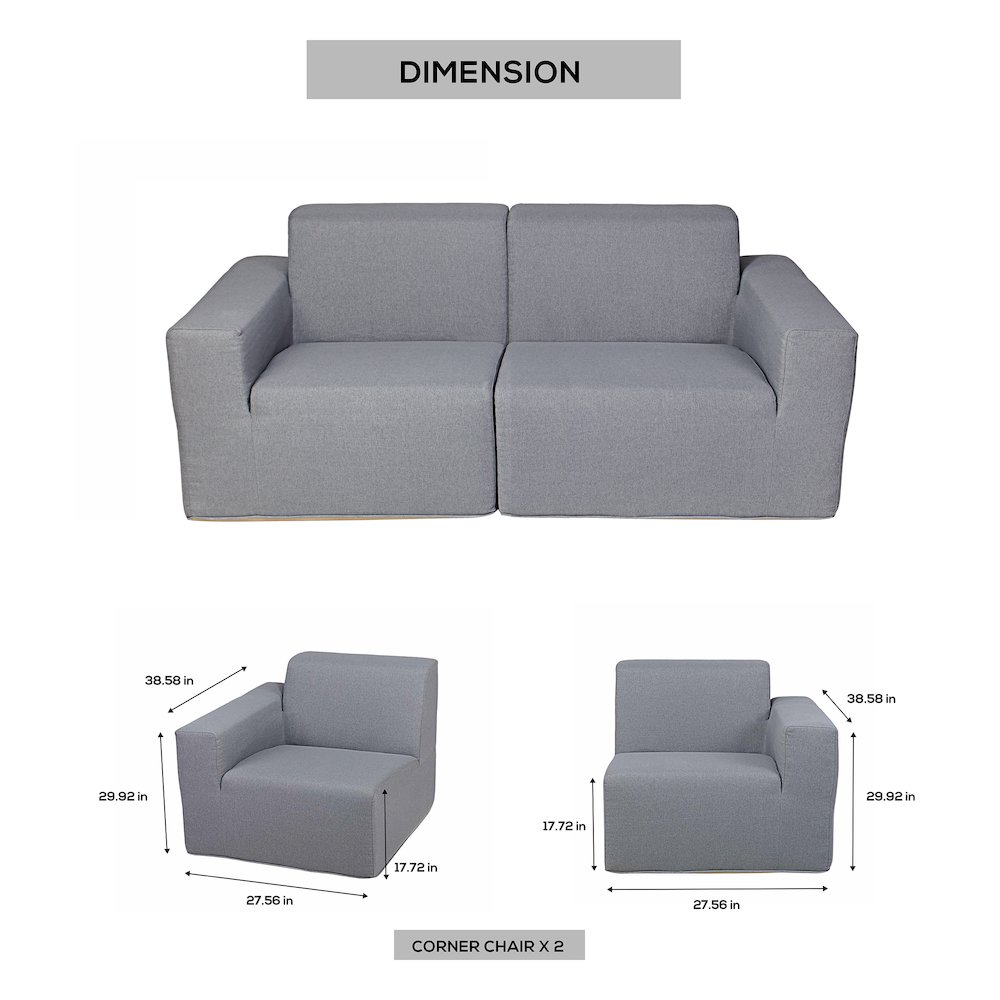 2 Place Seating  Gray Compressed Foam Sectional Sofa. Picture 5