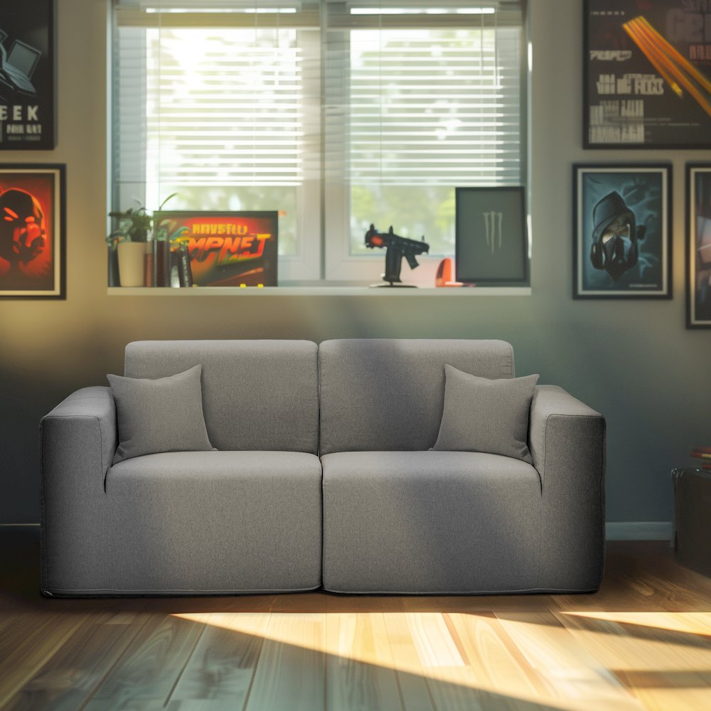 2 Place Seating  Gray Compressed Foam Sectional Sofa. Picture 6