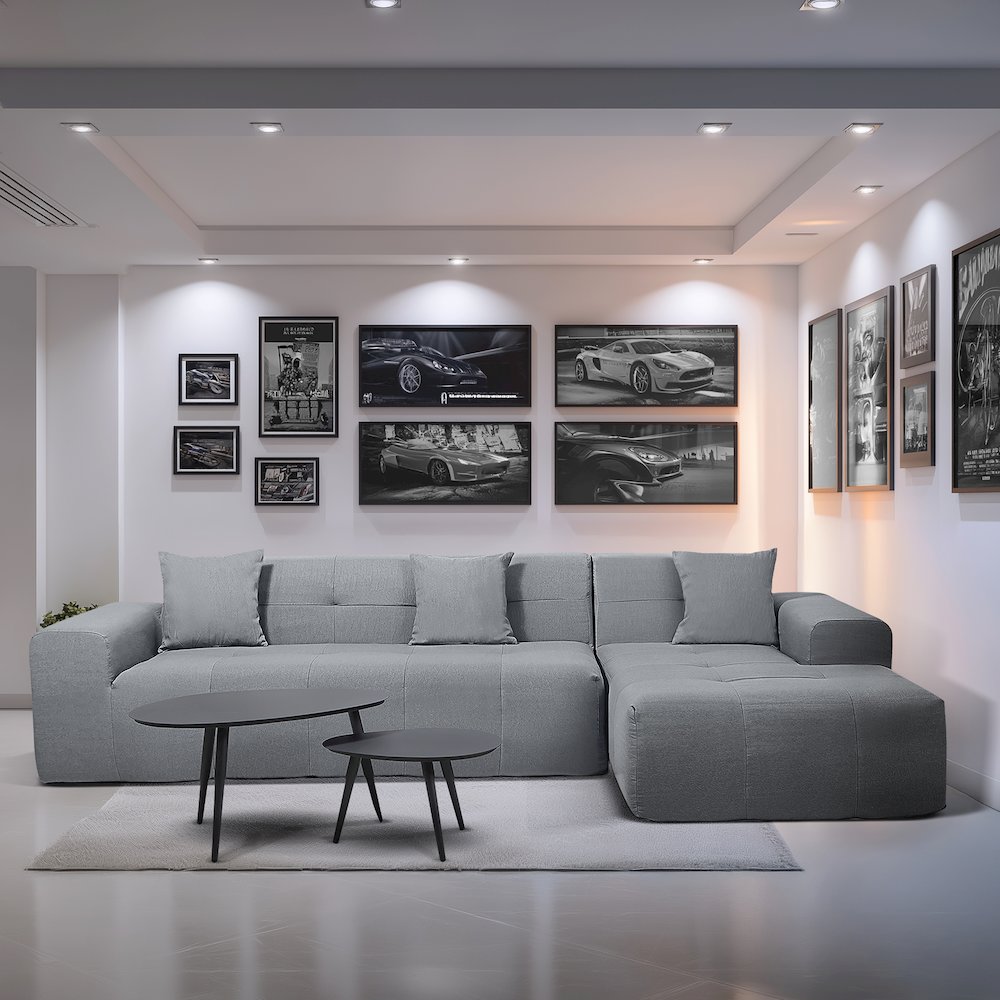 3 Piece Gray Compressed Foam Sectional Sofa Lounger and Table Set. Picture 4