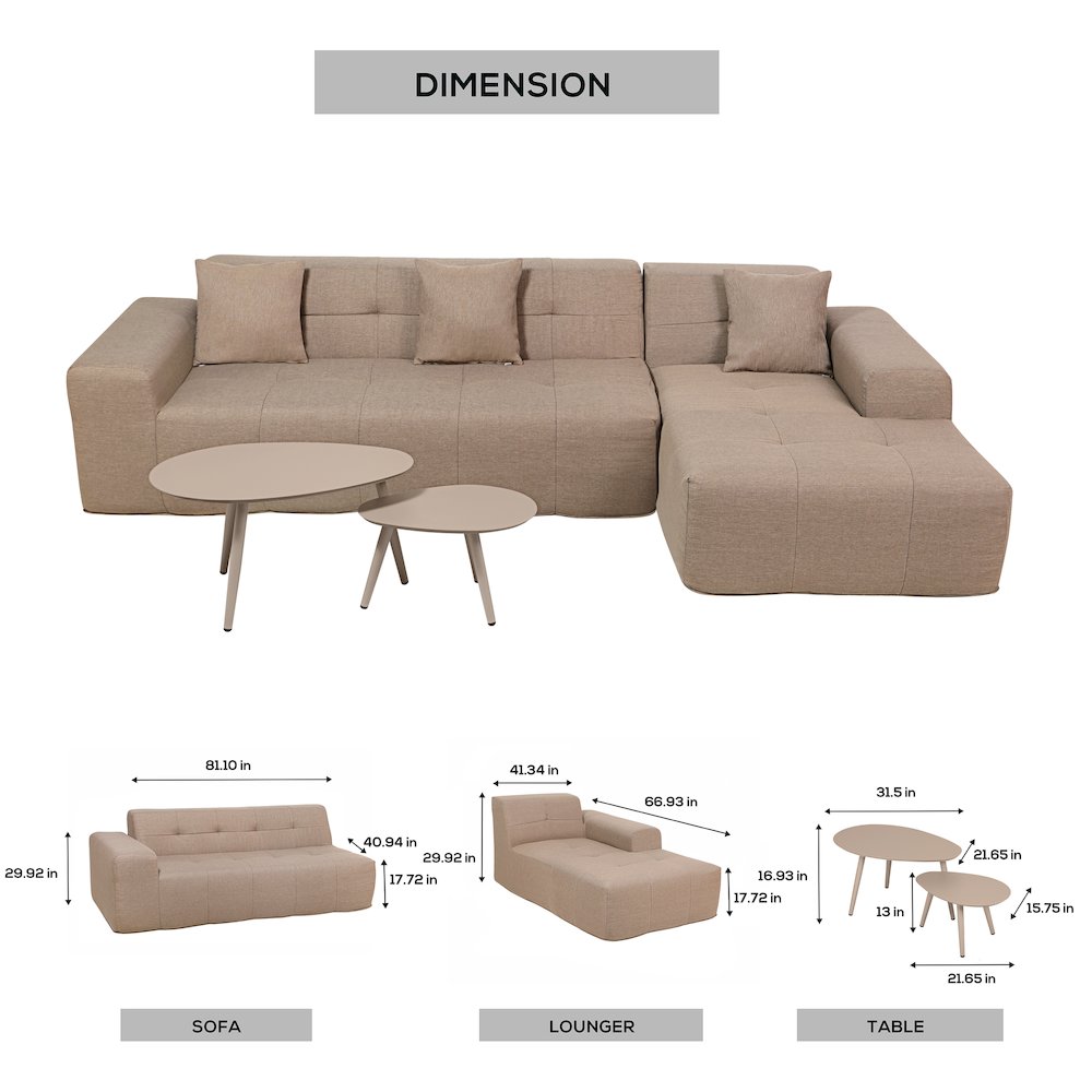 3 Piece Brown Compressed Foam Sectional Sofa Lounger and Table Set. Picture 2