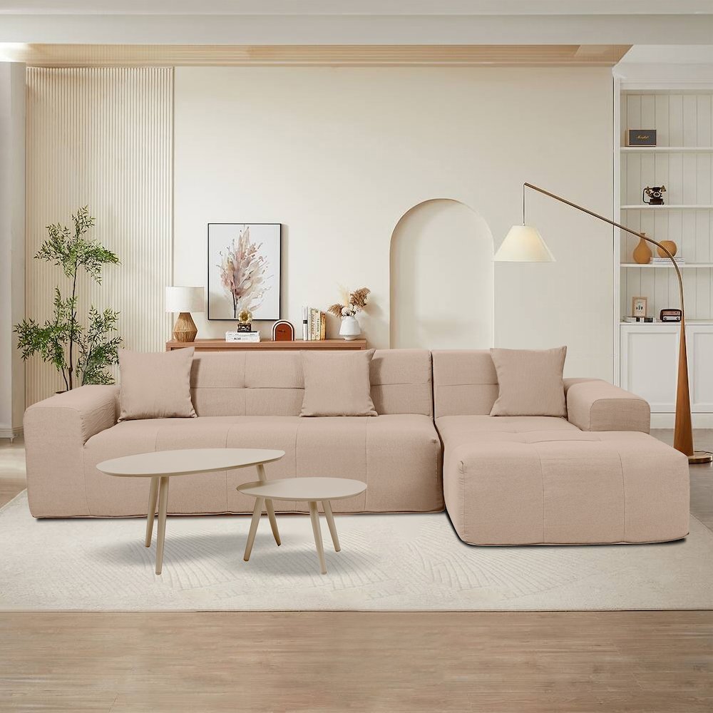 3 Piece Brown Compressed Foam Sectional Sofa Lounger and Table Set. Picture 6