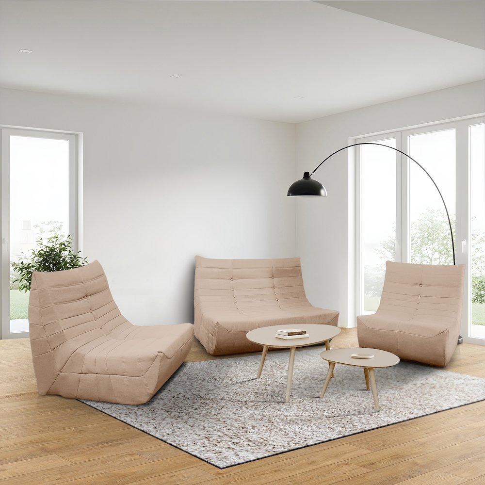 5 Piece Brown Compressed Foam Loveseat Sofa Chairs and Table Set. Picture 13