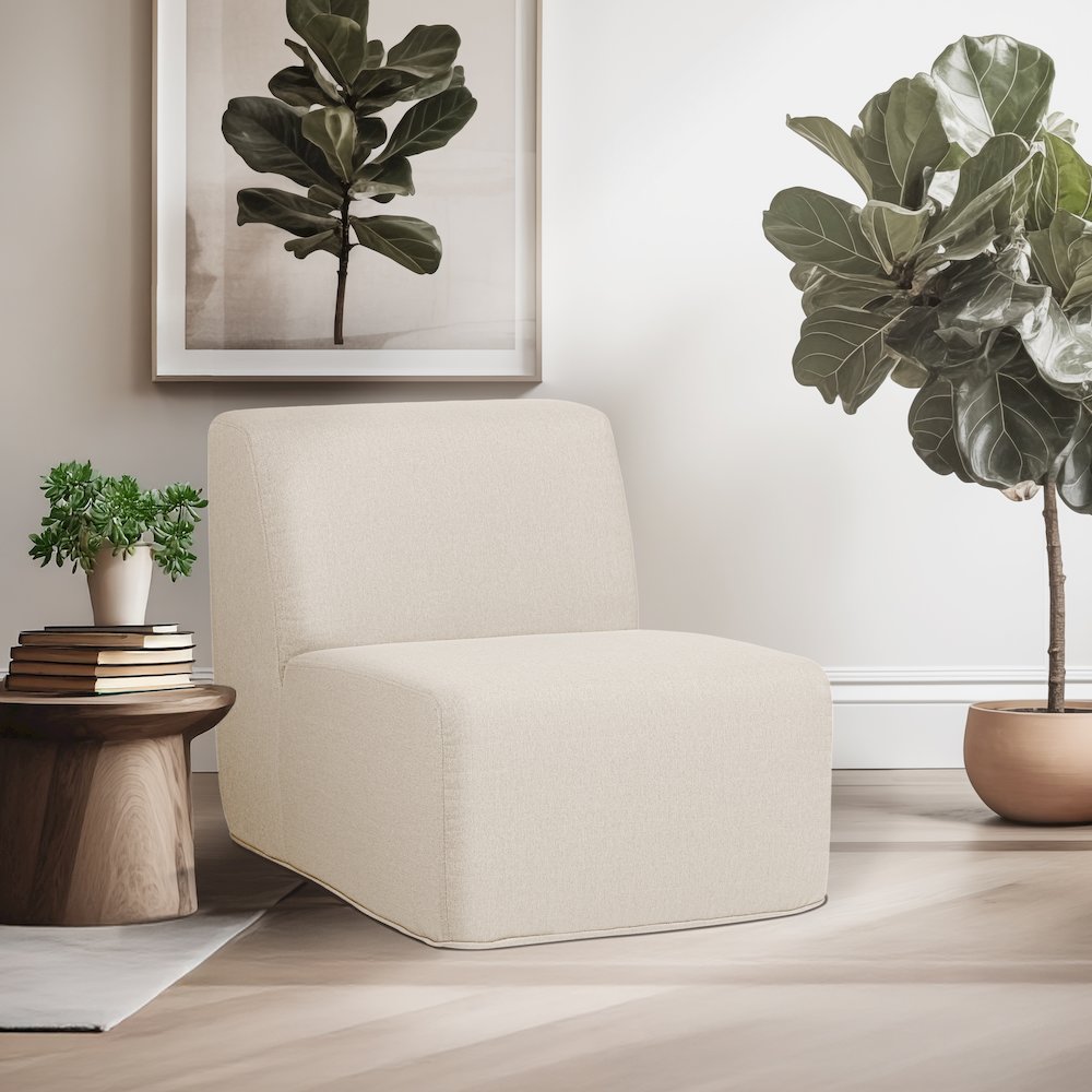 Beige Compressed Foam Armless Sectional Sofa Chair. Picture 3
