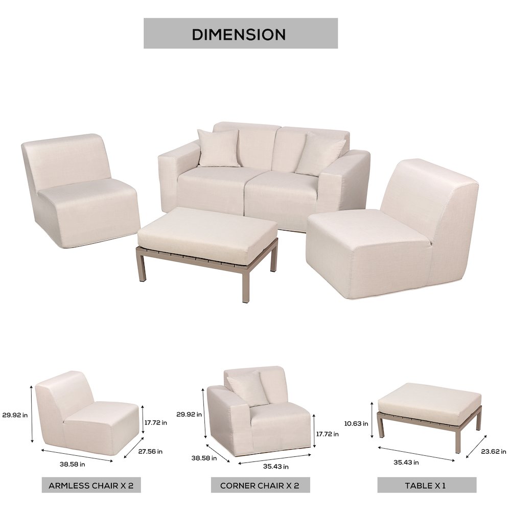 4 Place Seating  Beige Compressed Foam Sectional Sofa and Ottoman Set. Picture 7