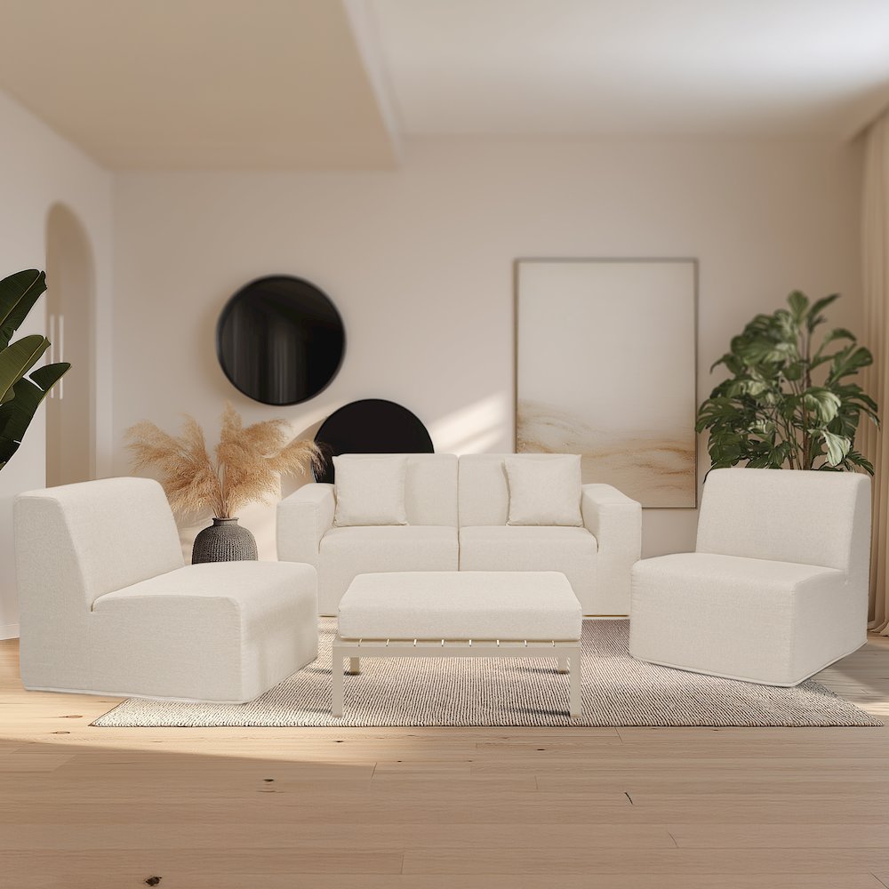 4 Place Seating  Beige Compressed Foam Sectional Sofa and Ottoman Set. Picture 10