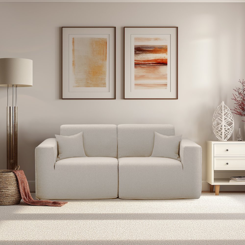 2 Place Seating  Beige Compressed Foam Sectional Sofa. Picture 4
