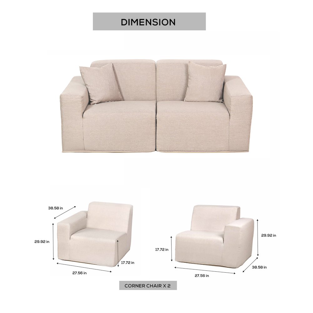 2 Place Seating  Beige Compressed Foam Sectional Sofa. Picture 7