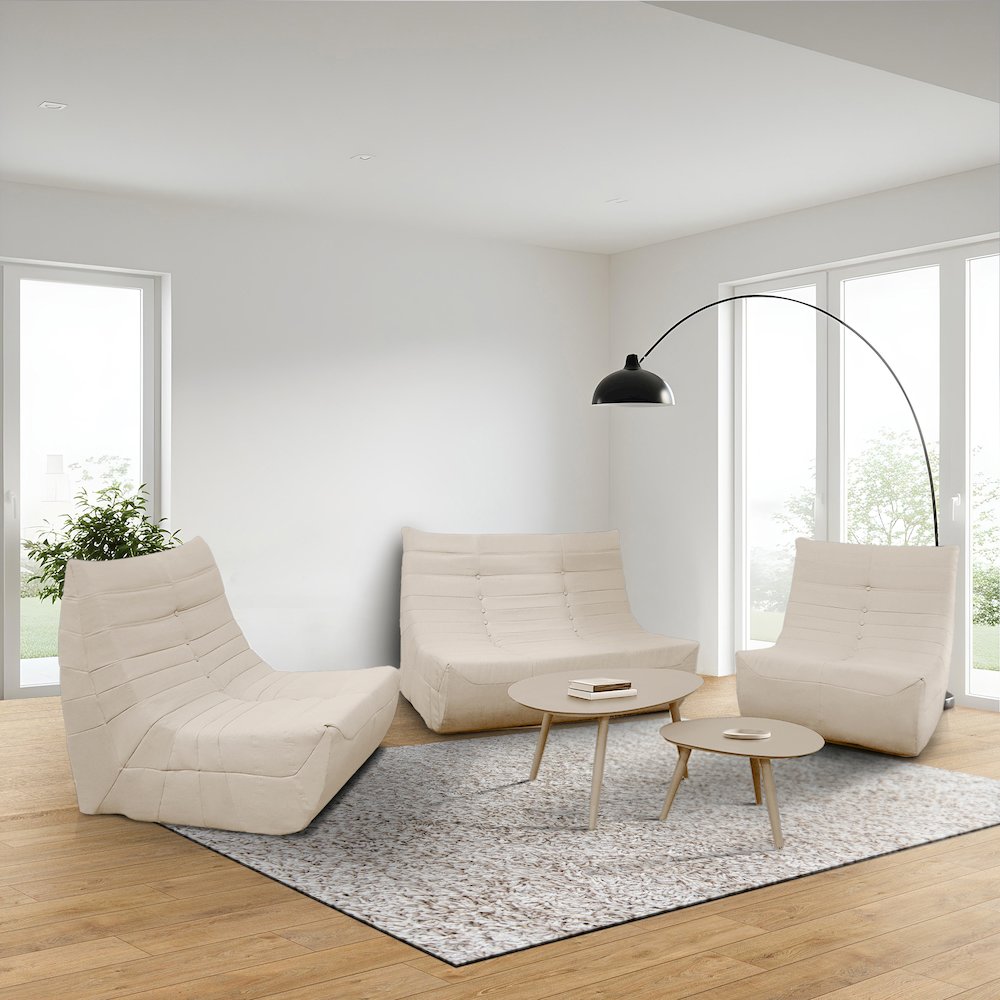 5 Piece Beige Compressed Foam Loveseat Sofa Chairs and Table Set. Picture 12