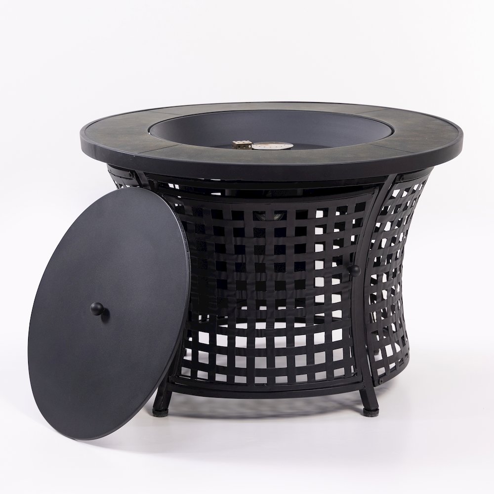 Round Outdoor Propane Gas Fire Pit Table 8,000 BTU Propane with Lava Rock Filler. Picture 2