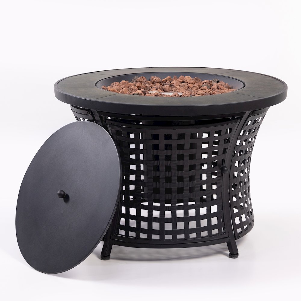 Round Outdoor Propane Gas Fire Pit Table 8,000 BTU Propane with Lava Rock Filler. Picture 3