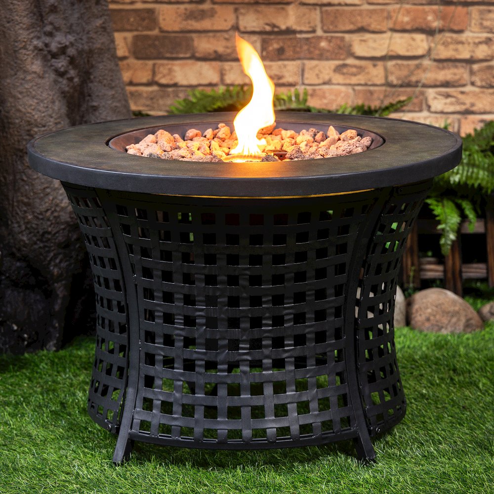Round Outdoor Propane Gas Fire Pit Table 8,000 BTU Propane with Lava Rock Filler. Picture 7