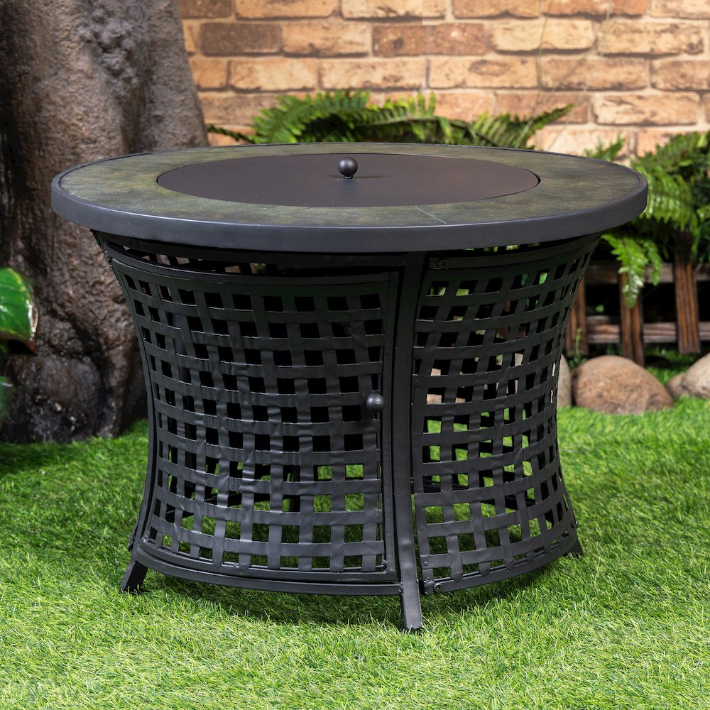 Round Outdoor Propane Gas Fire Pit Table 8,000 BTU Propane with Lava Rock Filler. Picture 10