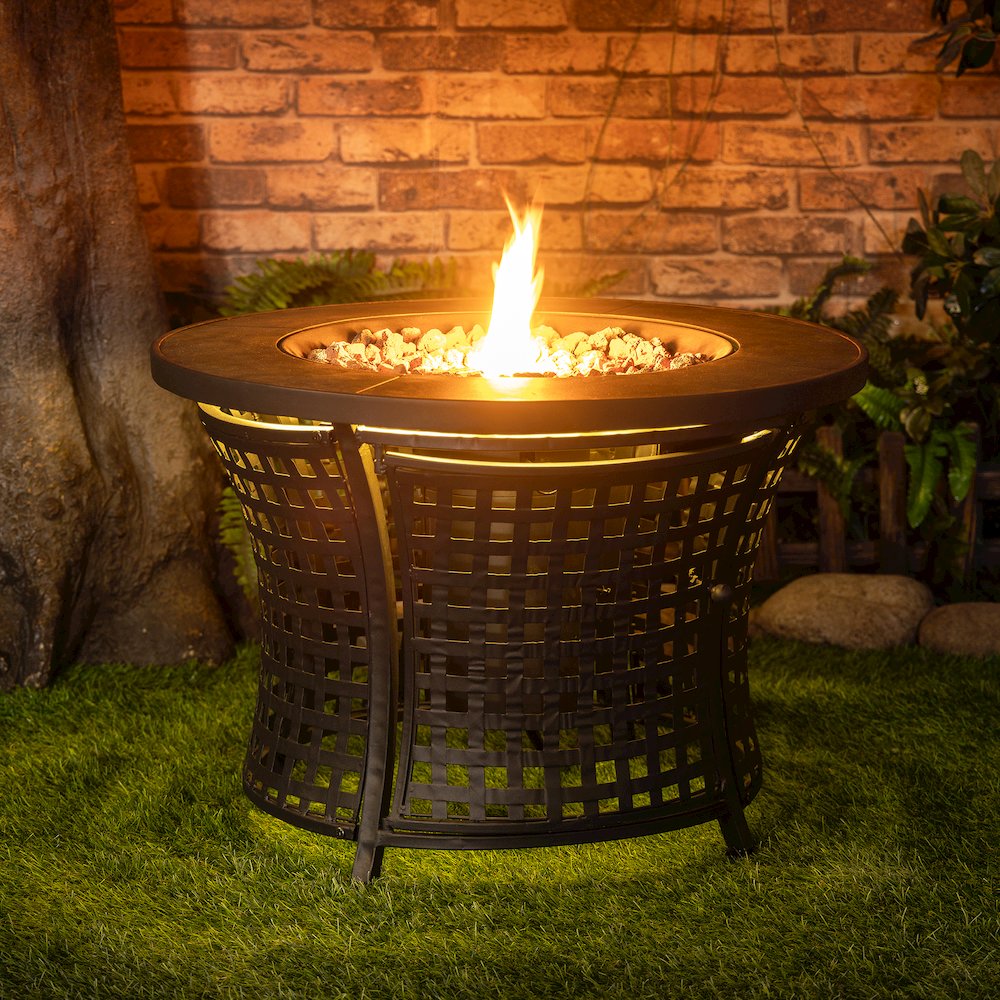 Round Outdoor Propane Gas Fire Pit Table 8,000 BTU Propane with Lava Rock Filler. Picture 11