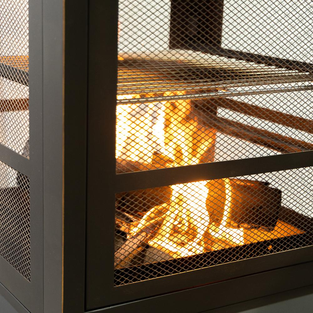 26" Square Outdoor Steel Woodburning Fireplace with Cooking Grill. Picture 3