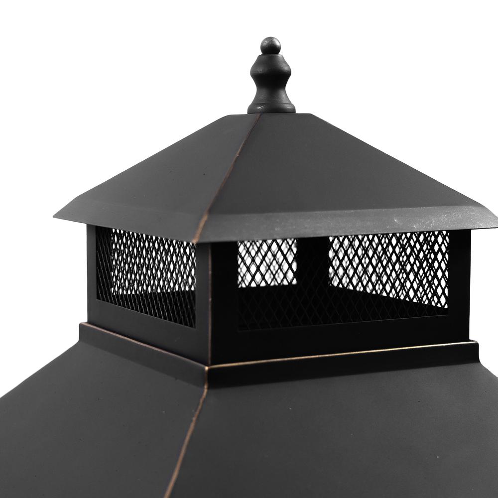 26" Square Outdoor Steel Woodburning Fireplace with Cooking Grill. Picture 5