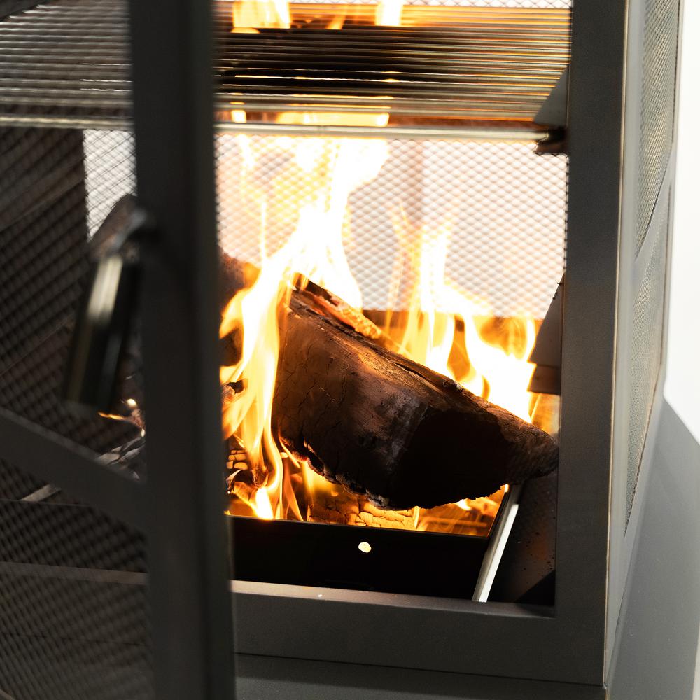 26" Square Outdoor Steel Woodburning Fireplace with Cooking Grill. Picture 7