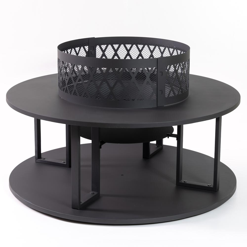 38 Inch Diameter Outdoor Steel Woodburning  Fire Pit with Log Storage. Picture 1