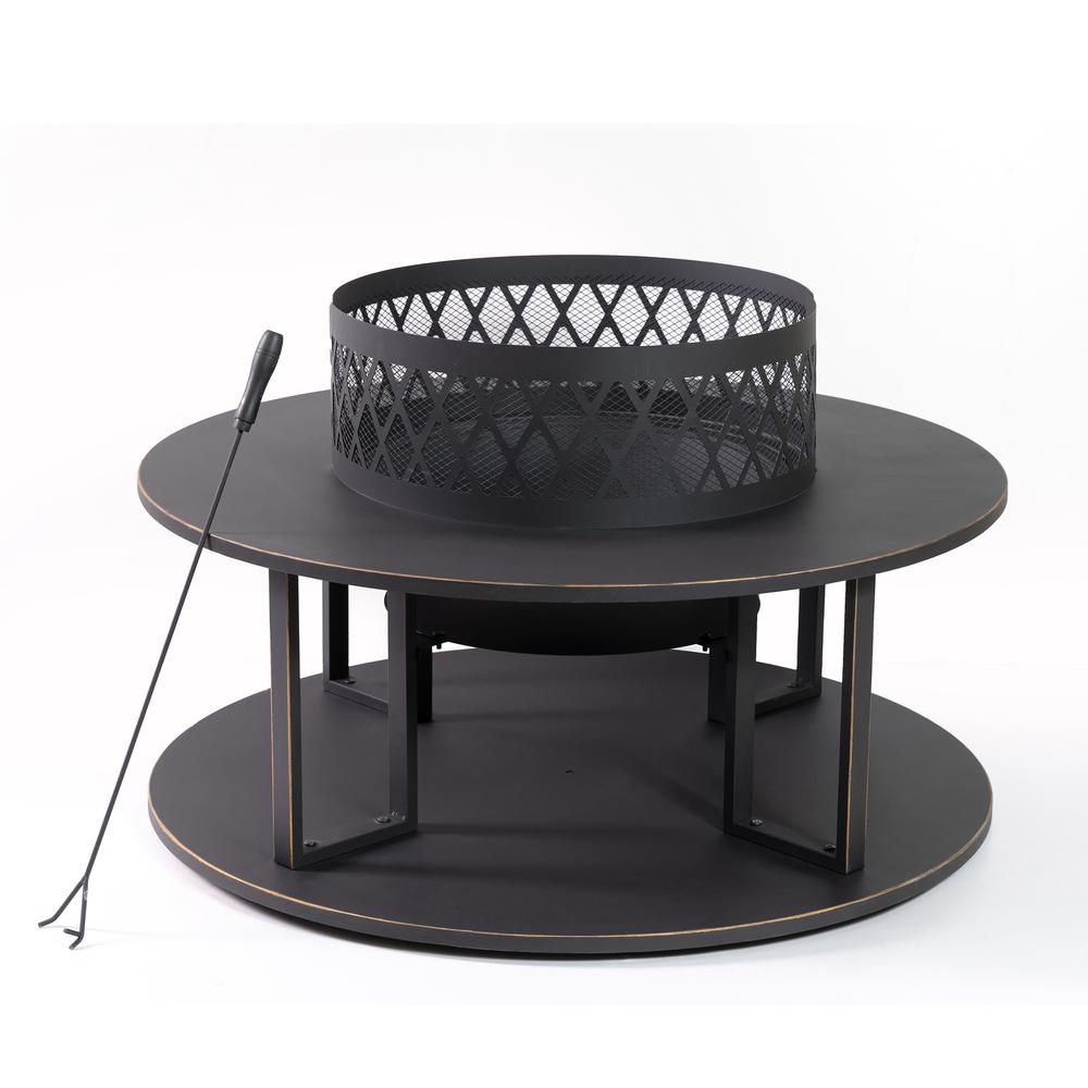 38 Inch Diameter Outdoor Steel Woodburning  Fire Pit with Log Storage. Picture 2