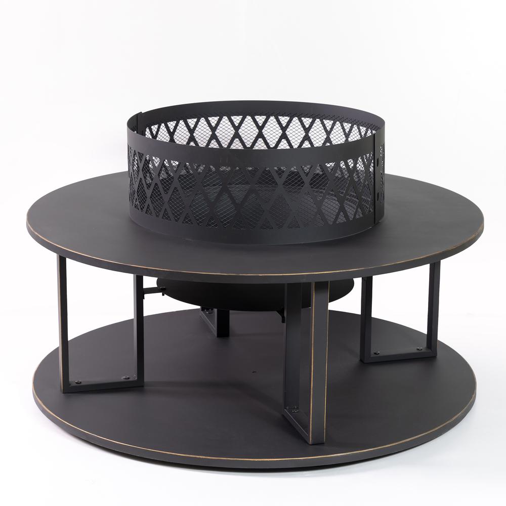 38 Inch Diameter Outdoor Steel Woodburning  Fire Pit with Log Storage. Picture 3
