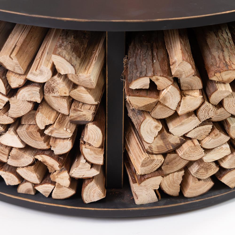 38 Inch Diameter Outdoor Steel Woodburning  Fire Pit with Log Storage. Picture 7