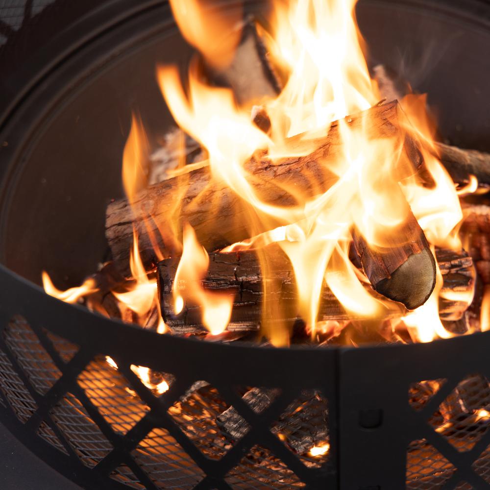 38 Inch Diameter Outdoor Steel Woodburning  Fire Pit with Log Storage. Picture 10