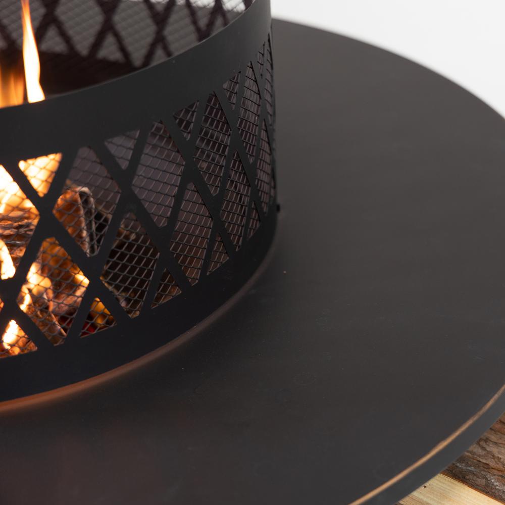 38 Inch Diameter Outdoor Steel Woodburning  Fire Pit with Log Storage. Picture 6