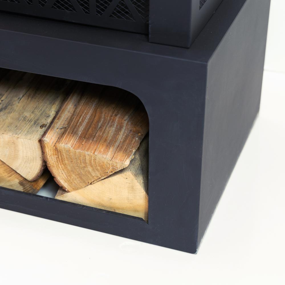 36 Inch Rectangular Outdoor Steel Woodburning Fireplace with Log Storage. Picture 2