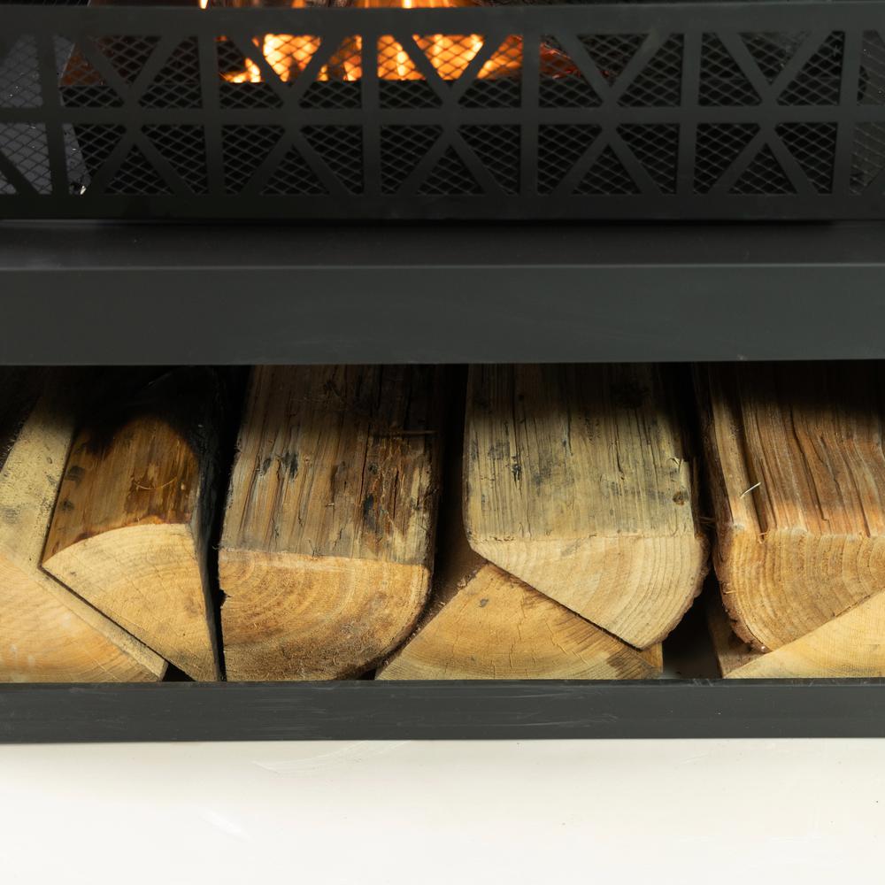 36 Inch Rectangular Outdoor Steel Woodburning Fireplace with Log Storage. Picture 3