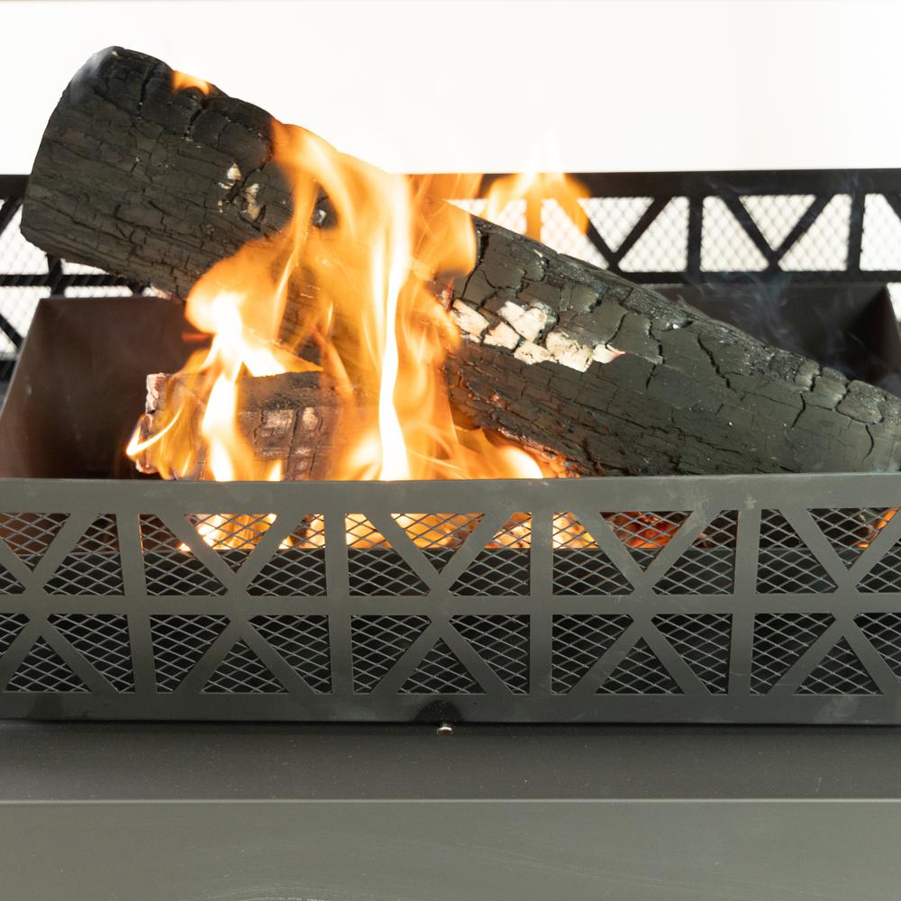 36 Inch Rectangular Outdoor Steel Woodburning Fireplace with Log Storage. Picture 4