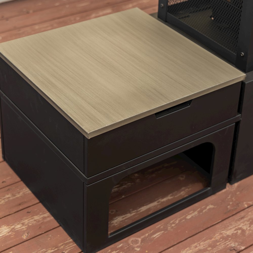 Steel Woodburning Fireplace with Log Storage Compartment & Side Tables. Picture 10
