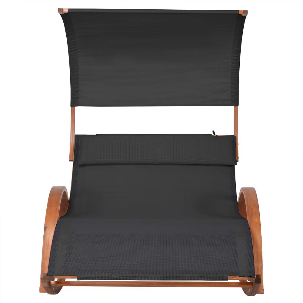 Outdoor Cedar Wood Patio Lounge Daybed with Black Textilene Fabric & Canopy. Picture 2