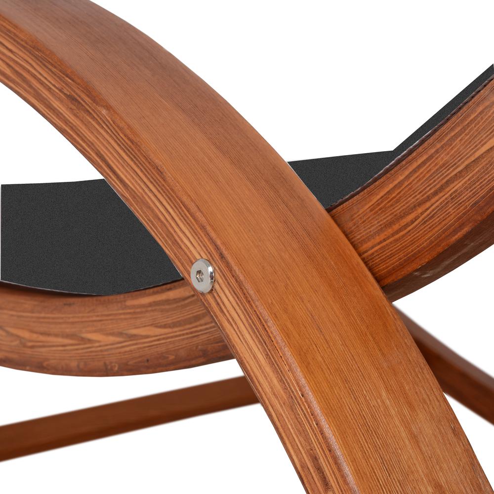 Outdoor Cedar Wood Patio Lounge Daybed with Black Textilene Fabric & Canopy. Picture 5