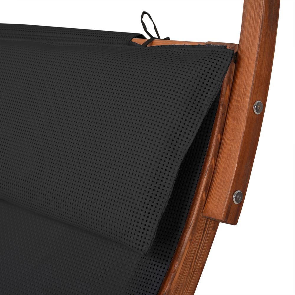 Outdoor Cedar Wood Patio Lounge Daybed with Black Textilene Fabric & Canopy. Picture 7