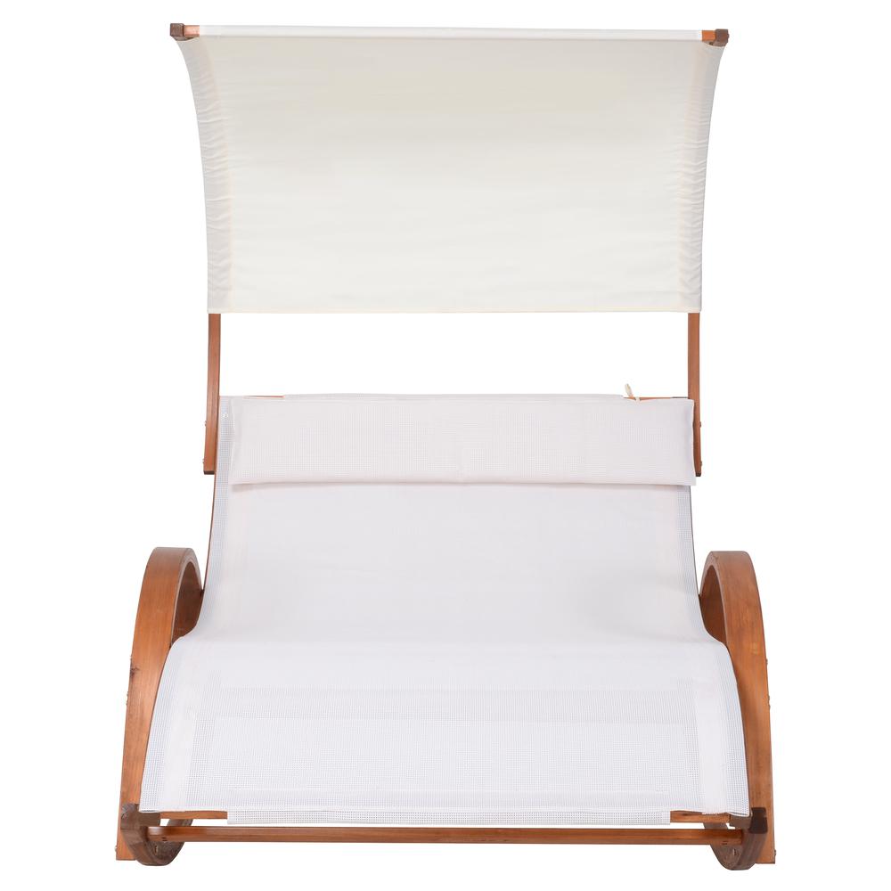 Outdoor Cedar Wood Patio Lounge Daybed with White Textilene Fabric & Canopy. Picture 2