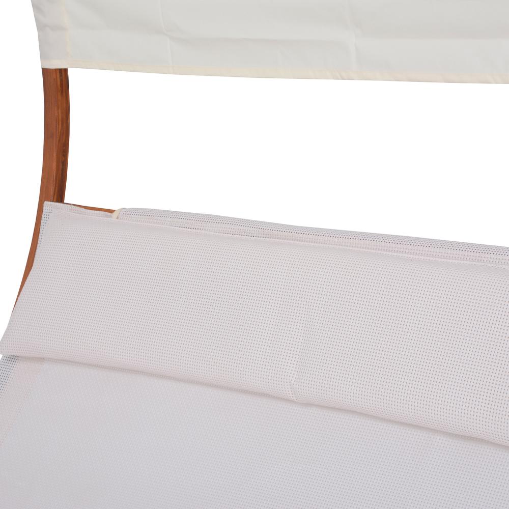 Outdoor Cedar Wood Patio Lounge Daybed with White Textilene Fabric & Canopy. Picture 4