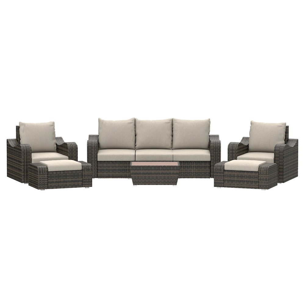 5 Place Seating Brown Outdoor Wicker Sofa and Sofa Chair Set with Table. Picture 1