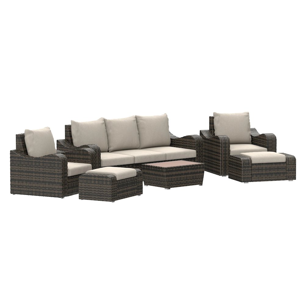 5 Place Seating Brown Outdoor Wicker Sofa and Sofa Chair Set with Table. Picture 2