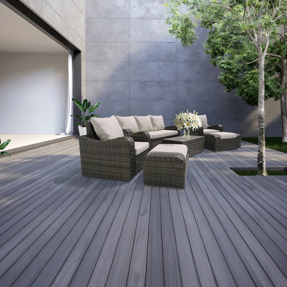 5 Place Seating Brown Outdoor Wicker Sofa and Sofa Chair Set with Table. Picture 3