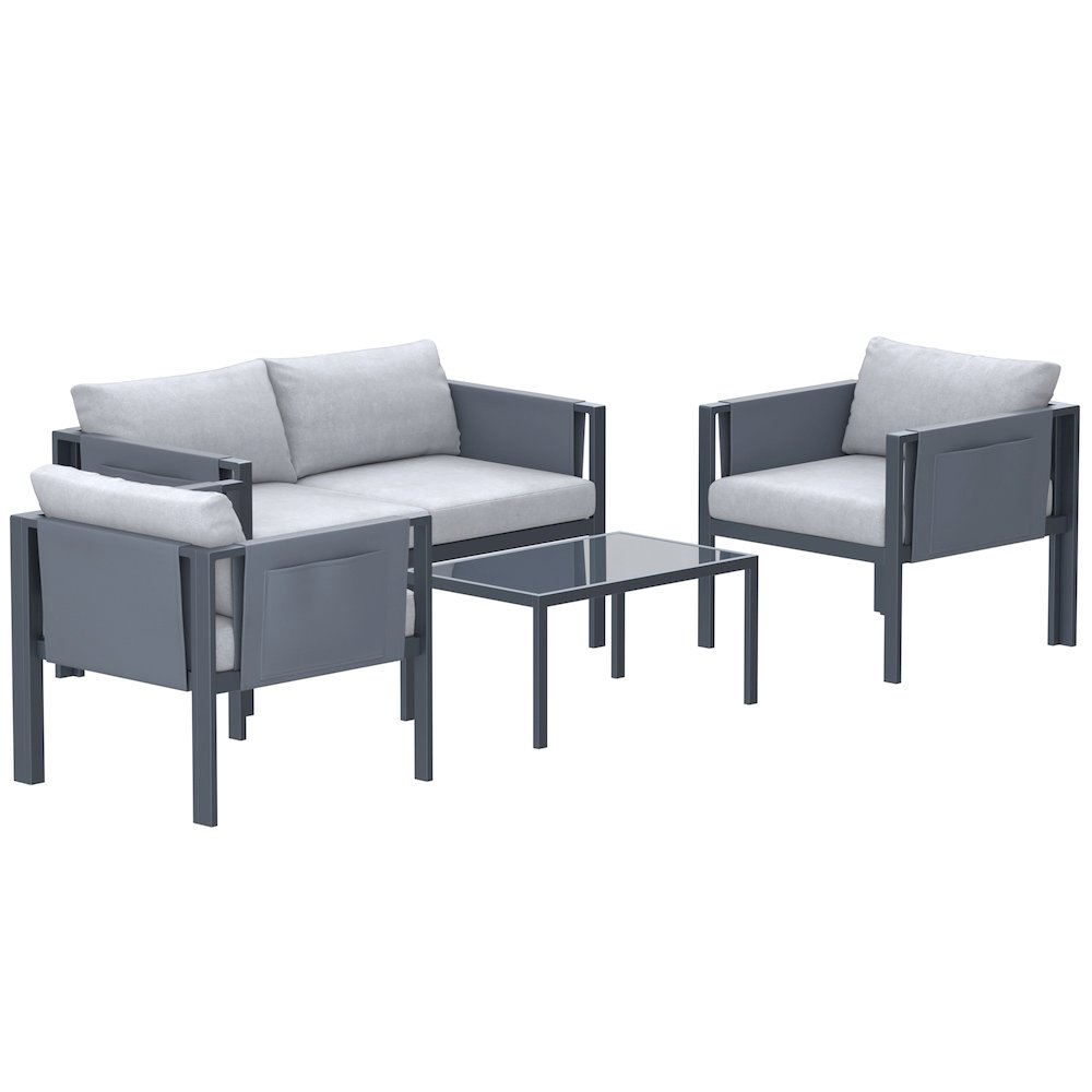 4 Place Seating Outdoor Gray Sofa and Table Set. Picture 1