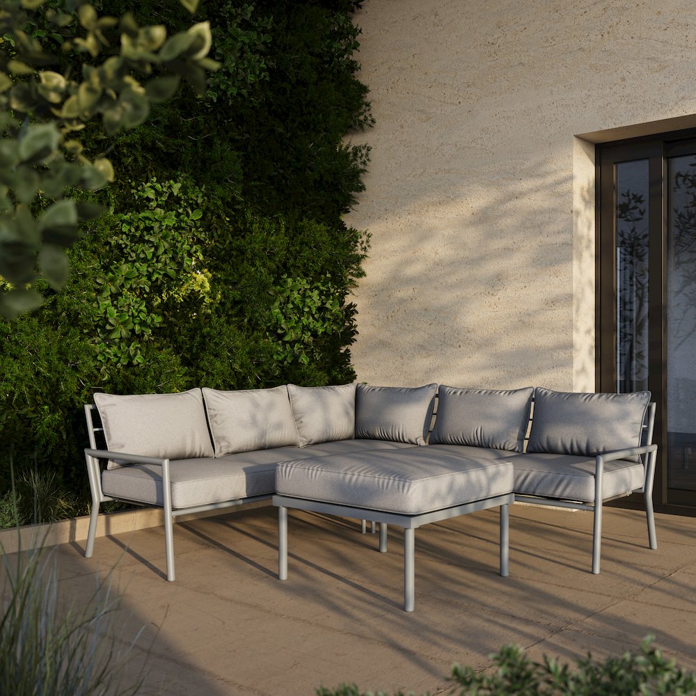 5 Place Seating Outdoor Gray Sofa and Ottoman Set. Picture 6