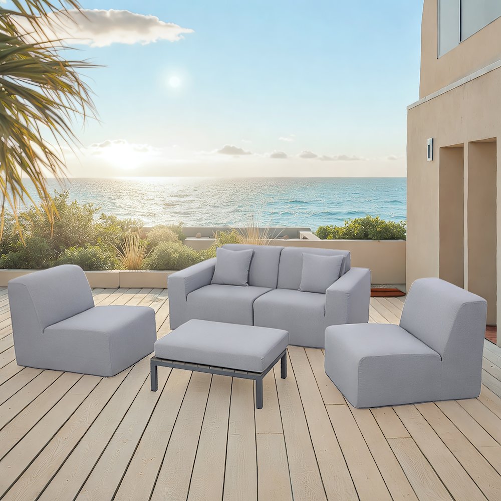 4 Place Seating Gray Outdoor Compressed Foam Sectional Sofas and Ottoman Set. Picture 14