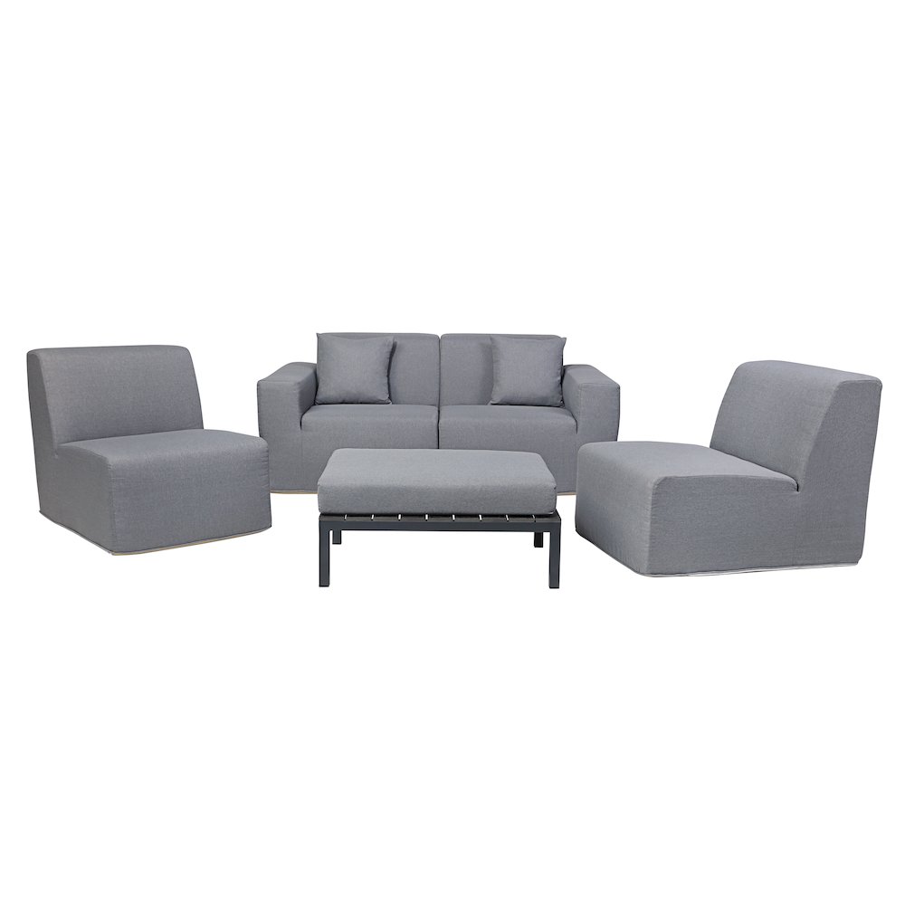 4 Place Seating Gray Outdoor Compressed Foam Sectional Sofas and Ottoman Set. Picture 1