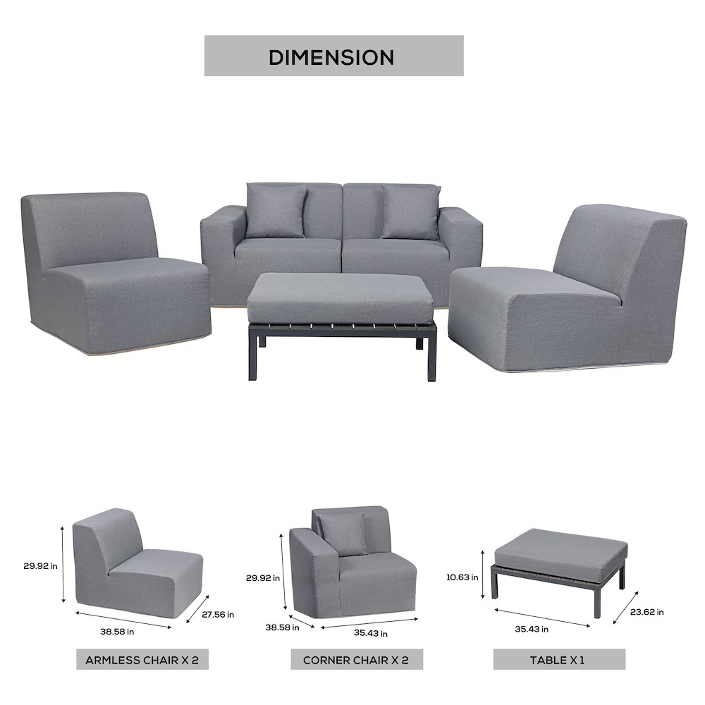 4 Place Seating Gray Outdoor Compressed Foam Sectional Sofas and Ottoman Set. Picture 10