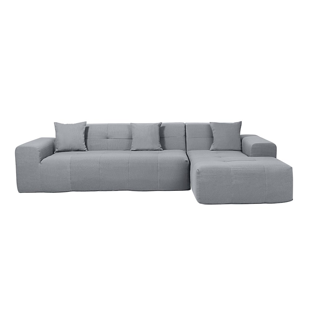 4 Piece Gray Outdoor Compressed Foam Sectional Sofa Lounger and Table Set. Picture 2