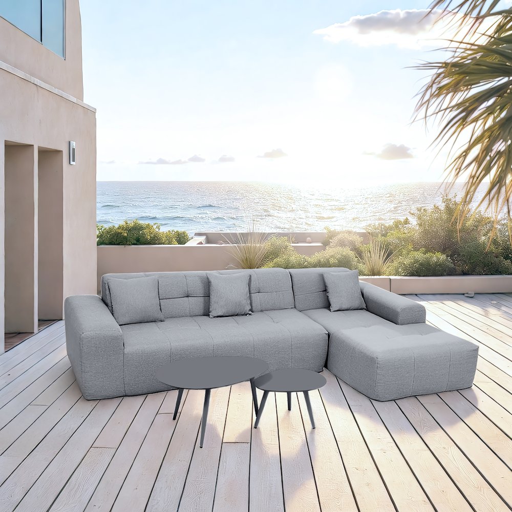 4 Piece Gray Outdoor Compressed Foam Sectional Sofa Lounger and Table Set. Picture 8
