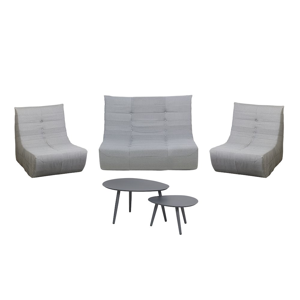 5 Piece Gray Outdoor Compressed Foam Loveseat Sofa Chairs and Table Set. Picture 1